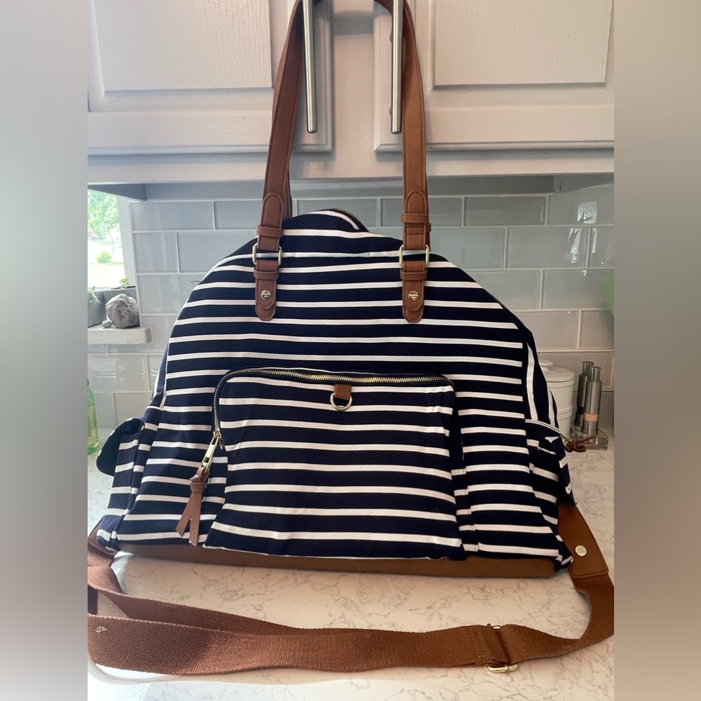 Madden Girl Weekender Bag - Navy Blue with thin white stripes